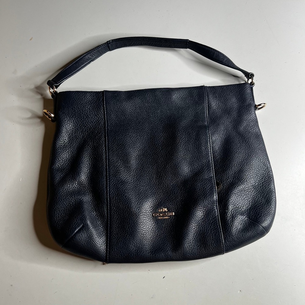 Coach Navy Blue Pebbled Leather Shoulder Bag Gold Hardware F34604